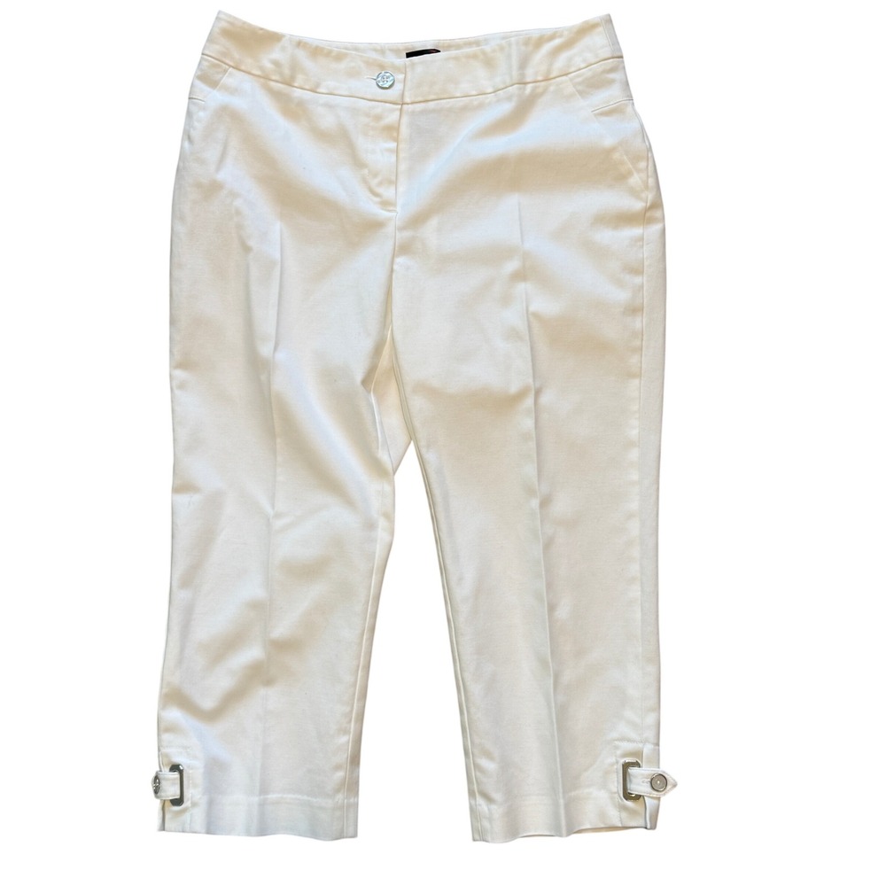 Rafaella Curvy White Capris Cropped Pants Women's Size 6 Buckle Detail
